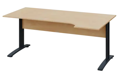 CRK 18 - 166 stůl kancelářský, rohový, pravý, kovová podnož černá, deska 18 mm, široký 1600 mm, bříz